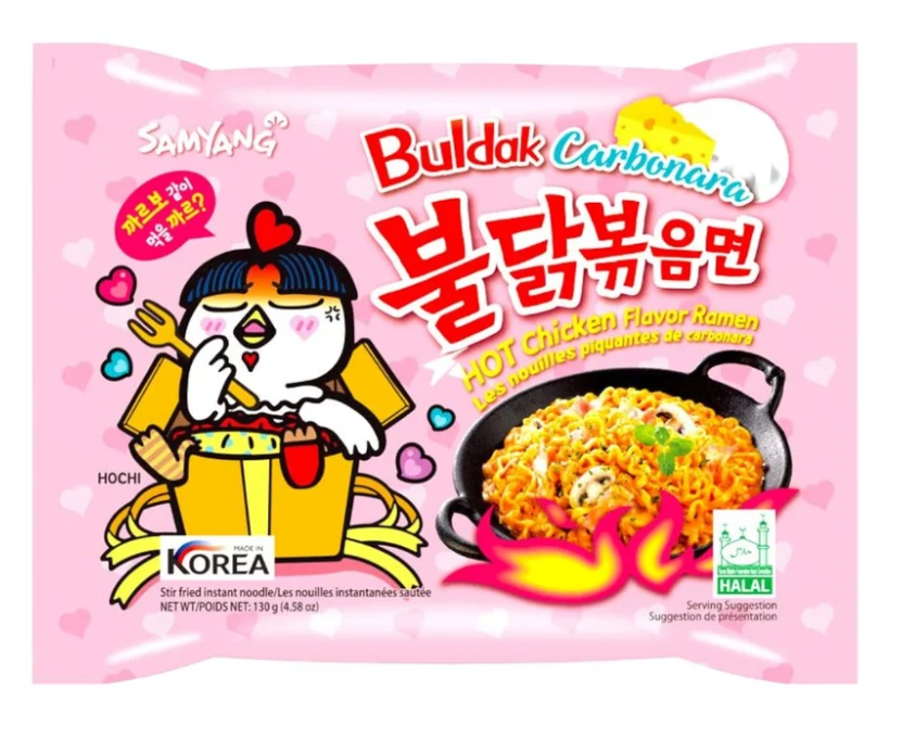 Buldak Hot Chicken Flavor Carbonara, ramen alla carbonara (Confezione da 5 pezzi)